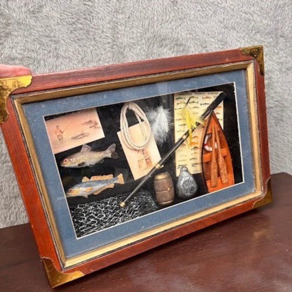 Vintage Seymour Mann Fly Fishing Shadow Box Wooden Jewelry Valet Trinket Box